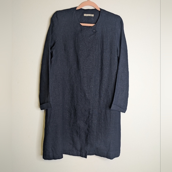 FLW Fog Linen Work Blue Longline Linen Jacket Size S/M - Picture 2 of 4